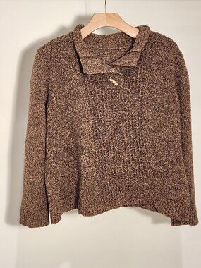 Y2K Cropped Brown Sweater Wood Buttons Women's Size M